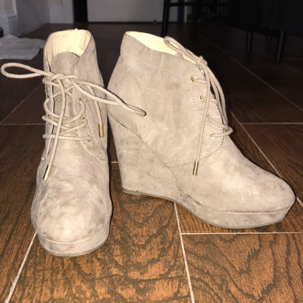 Wedge Lace Up Suede Booties